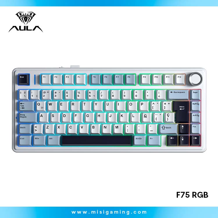 Teclado Aula F75 RGB Inalambrico Español WHITE/BLACK - REAPER SWITCH