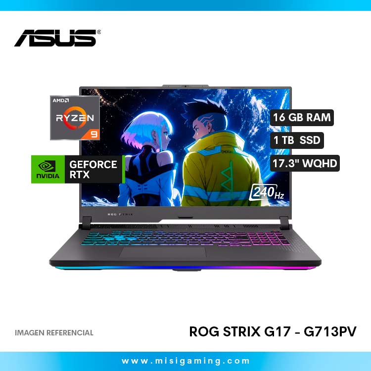 Laptop Asus Rog Strix G17 - G713PV - Procesador Amd Ryzen 9 7845HX - Almacenamiento 1 Tb Ssd - Memoria Ram 16Gb Ddr5 - Geforce Nvidia RTX 4060 8Gb - 17.3″ WQHD (2560×1440) 240Hz IPS