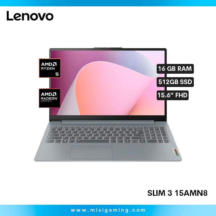 Laptop Lenovo IdeaPad Slim 3 15AMN8 - Procesador Amd Ryzen 5 7520U - Memoria Ram 16Gb Ddr5 - Almacenamiento 512Gb Ssd - 15.6" FHD - Con Maletin