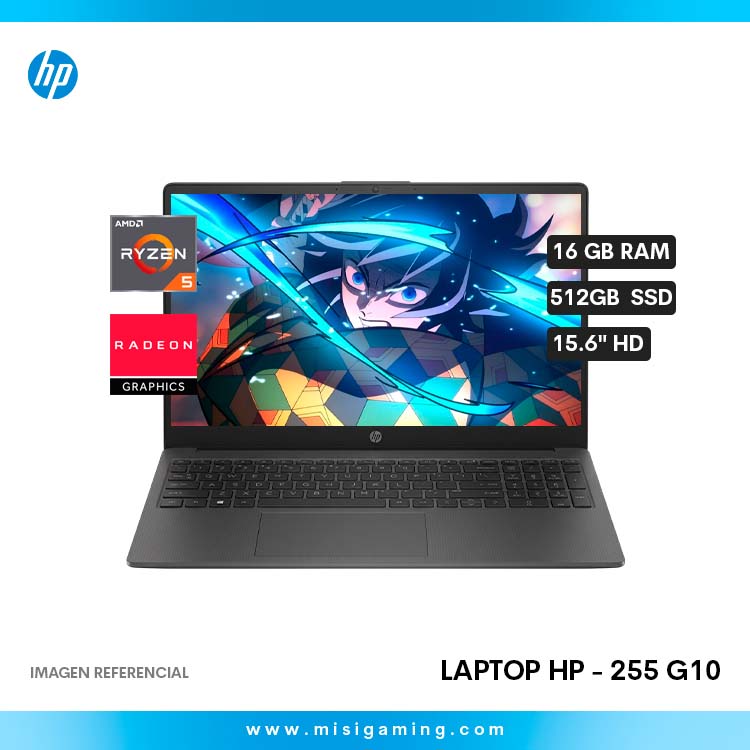 Laptop Hp - 255 G10 - Procesador Ryzen 5 7520U - Memoria Ram 16GB DDR5 - Almacenamiento 512GB Ssd - 15.6" HD
