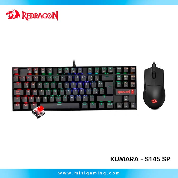 Teclado Mecanico y Mouse Redragon Gaming Essentials Kumara - Mouse K1ng M724 - S145 Sp - Switch Red - Black