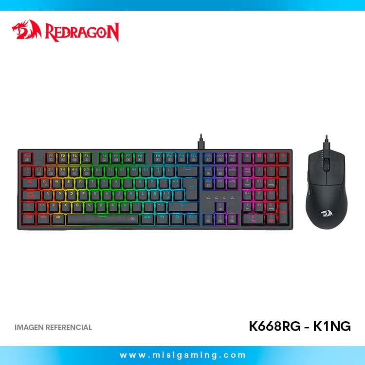 Teclado Mecanico y Mouse Redragon Gaming Essentials Trundle K668RG - Mouse K1ng M724 - S146 Sp - Switch Red - Black