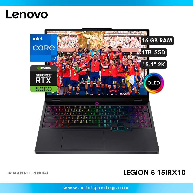 Laptop Lenovo Legion 5 15IRX10 - Procesador Intel Core i7 14700Hx - 16Gb Ram Ddr5 - 1Tb Almacenamiento Ssd - Geforce Rtx 5060 - 15.1" Oled 2K