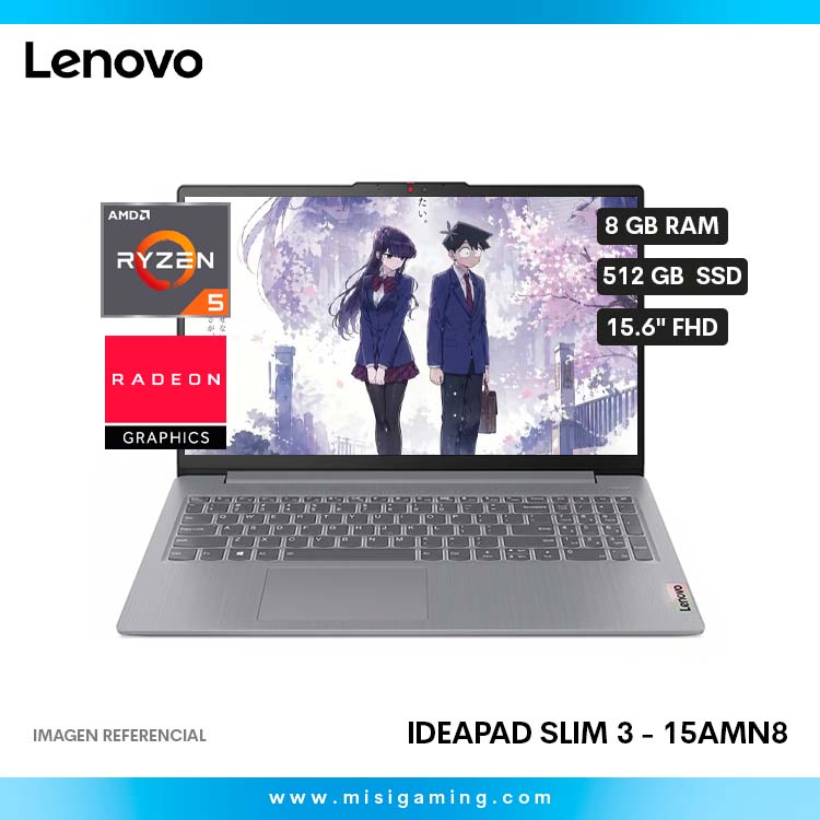 Laptop Lenovo IdeaPad Slim 3 15AMN8 - Procesador Ryzen 5 7520U - 8Gb Ram - 512Gb Almacenamiento Ssd - 15.6" FHD