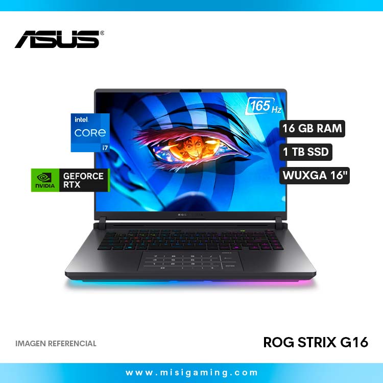 Laptop Asus Rog Strix G615JMR-AS74 - Procesador Intel Core i7 14650Hx- Almacenamiento 1Tb Ssd - Memoria Ram 16Gb Ddr5 - Geforce Nvidia Rtx 5060 8Gb - 16"(WUXGA) 165Hz