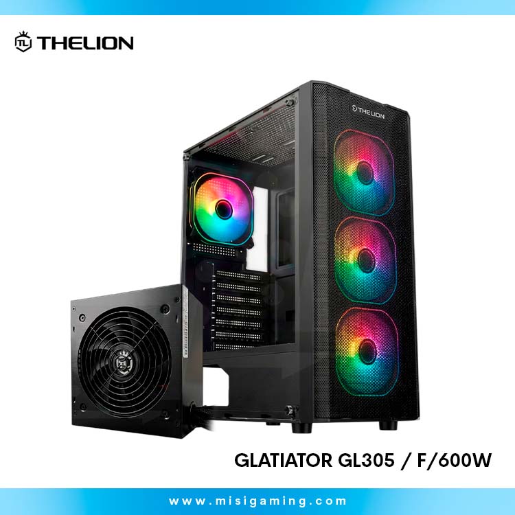 Case Thelion Glatior Edition GL 305 - Black - Con fuente 600W 80+ Plus White
