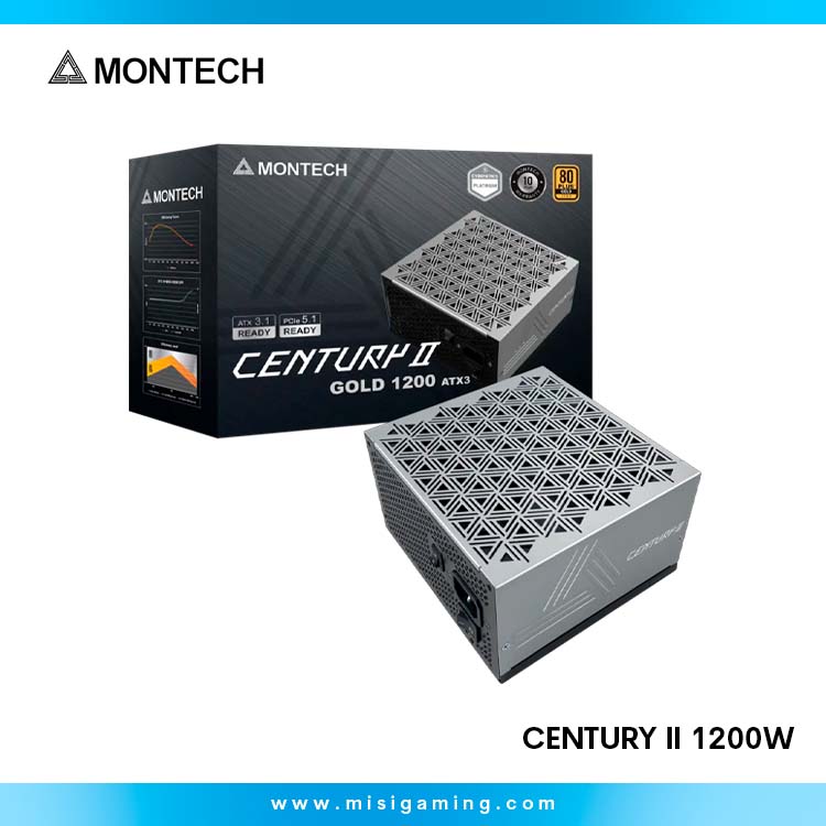 Fuente De Poder Montech Century II 1200W - 80+ Plus Gold - Cybenetics Platinum - ATX 3.1 - PCIe 5.1 - Full Modular