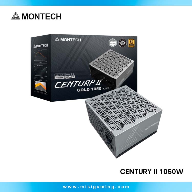 Fuente De Poder Montech Century II 1050W - 80+ Plus Gold - Cybenetics Platinum - ATX 3.1 - PCIe 5.1 - Full Modular