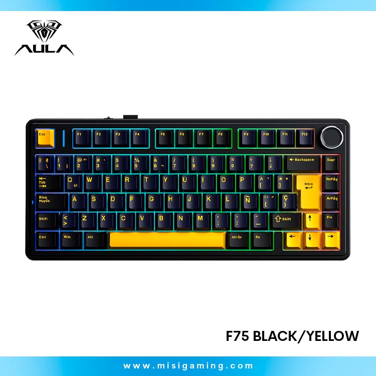 Teclado Aula F75 RGB Inalambrico Español BLACK/YELLOW - REAPER SWITCH