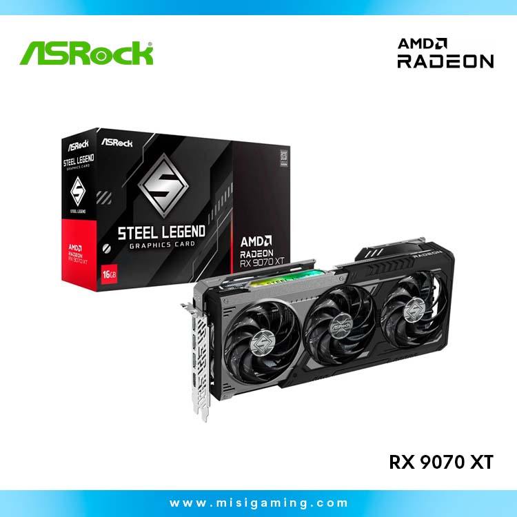 Tarjeta De Video Asrock Steel Legend Rx 9070 XT - 16Gb - ARGB - Black