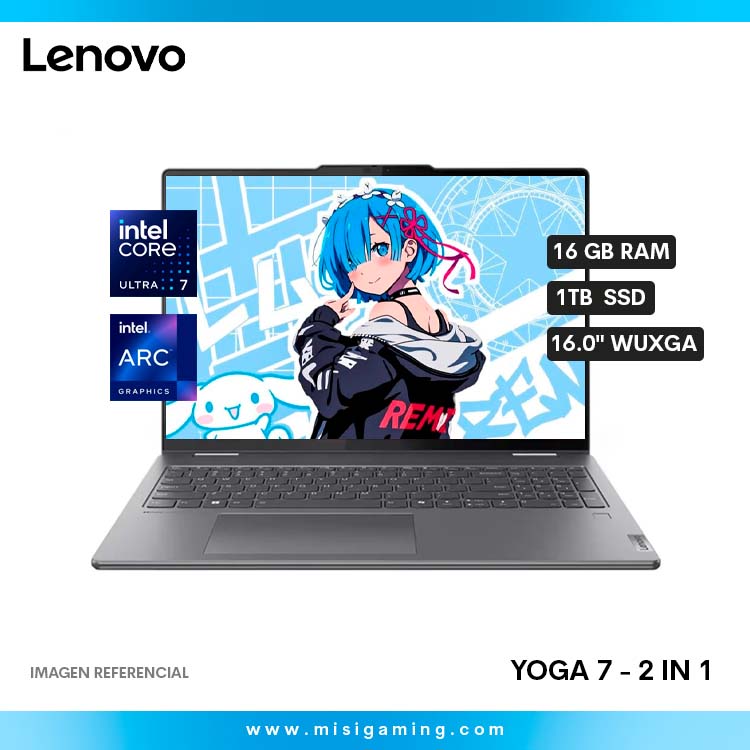 Laptop Lenovo Yoga 7 - 2 in 1 - 16IML9 - Procesador Intel Core Ultra 7 155U - Memoria Ram 16Gb - Almacenamiento 1Tb Ssd - 16.0" WUXGA - Tounshcreen