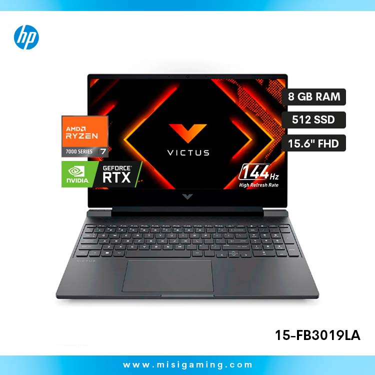 Laptop Hp Victus 15-fb3019la - Procesador Amd Ryzen 7 7445Hs - Almacenamiento 512Gb Ssd - Memoria Ram 8Gb - Geforce Nvidia Rtx 3050 6Gb - 15.6" FHD 144Hz