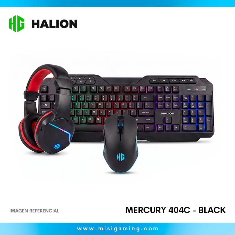 Kit Halion Mercury 404C - Teclado - Mouse - Audifono - Mouse Pad - Black