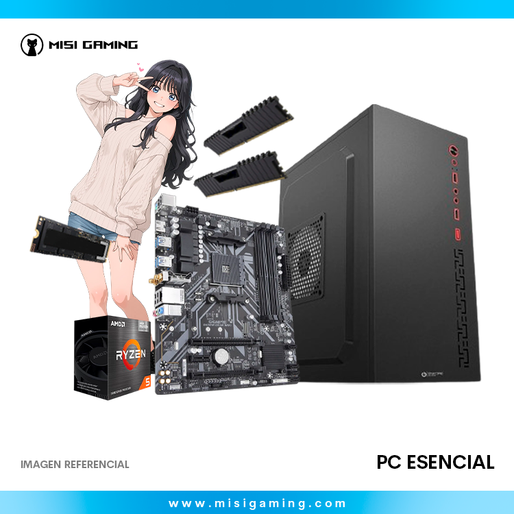 PC ESENCIAL RYZEN 5 5600G 16 GB MEMORIA RAM 512 GB ALMACENAMIENTO B450M WIFI CASE GAMER