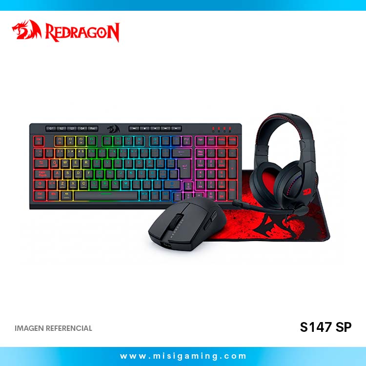 Combo Redragon Gaming Essentials 4 en 1 - Teclado Shiva K515 - Mouse K1ng M724 - Auricular Cronus H211 - MousePad P016 - S147 Sp - Black