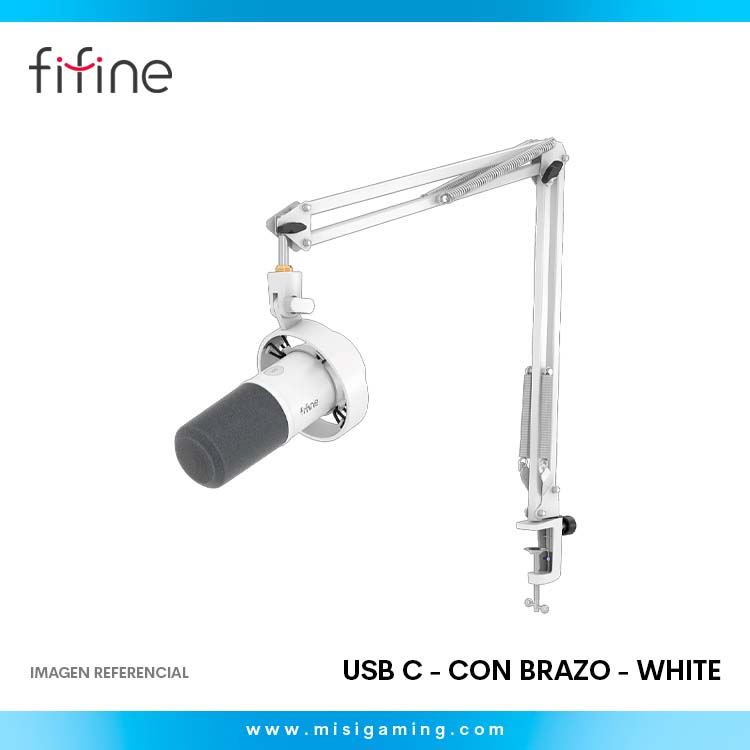 Micrófono Fifine K688Ct Dinamico - Cardioide - Usb C - Con Brazo - White