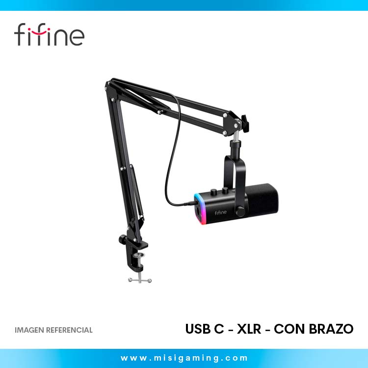 Micrófono Fifine AM8T Dinámico - Cardioide - Usb C - XLR - Con Brazo - Black