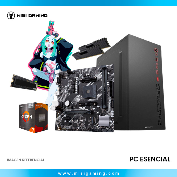 PC ESENCIAL RYZEN 7 5700G 8 GB MEMORIA RAM 250 GB ALMACENAMIENTO A520M MONITOR 144HZ COMBO GAMER