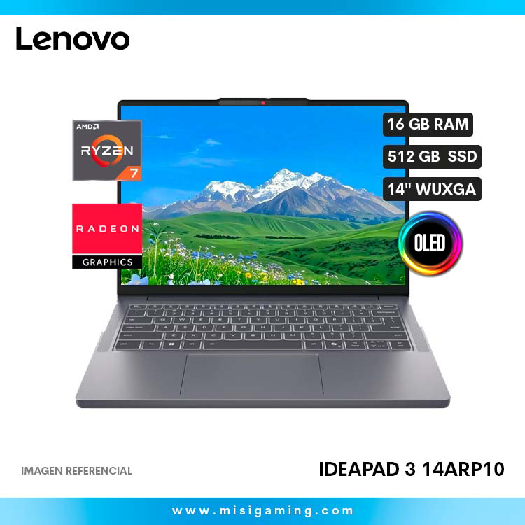 Laptop Lenovo IdeaPad 3 14ARP10 - Procesador Amd Ryzen 7 7735Hs - Almacenamiento 512Gb Ssd - Memoria Ram 16Gb - 14" WUXGA Oled