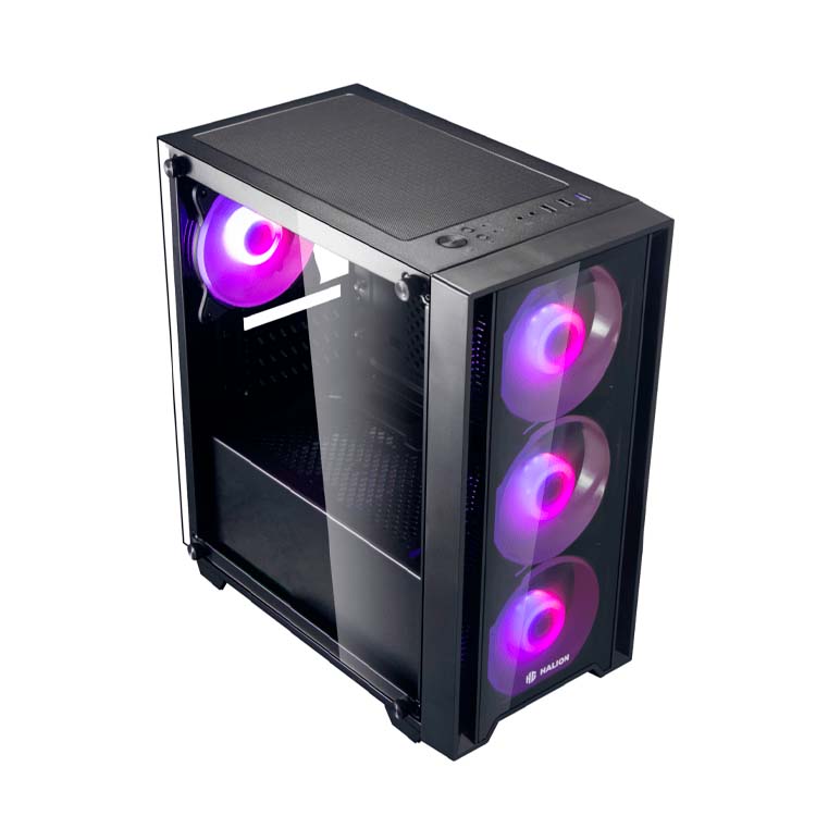Case Halion Ragnarok 320 - 4Fans RGB - MATX - Con Fuente de 550W - Black